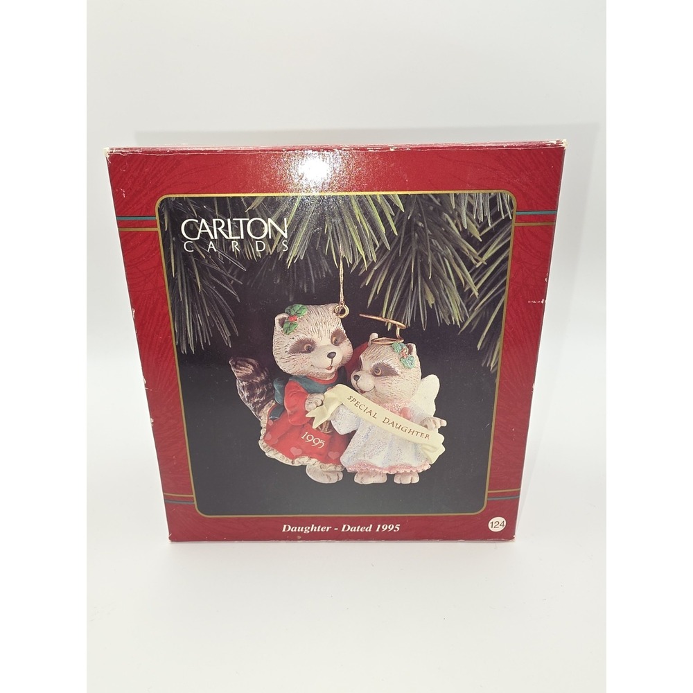 CARLTON CARDS HEIRLOOM RACCOONS 1995 DAUGHTER CHRISTMAS ORNAMENT